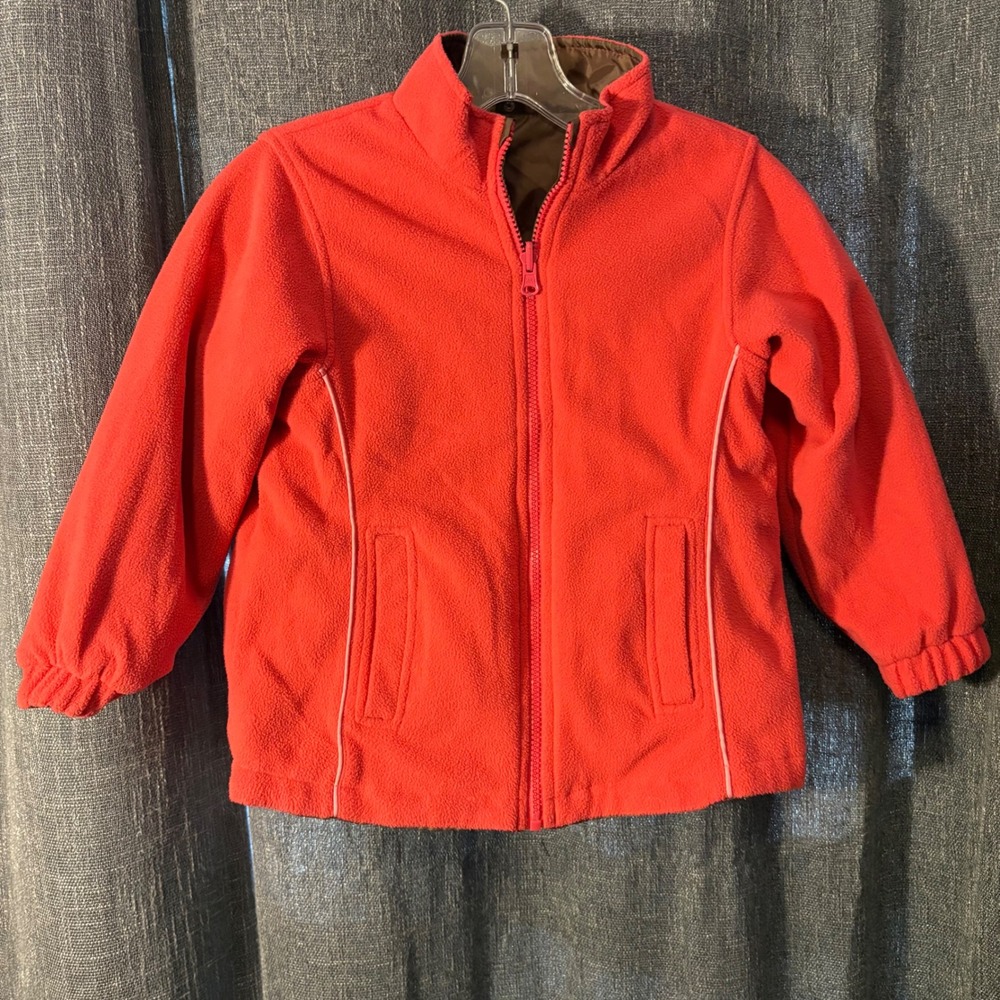 OshKosh B'gosh Reversible Zipper Jacket Pink Brown Fleece Windbreaker (Girls 6x) - Picture 2 of 10